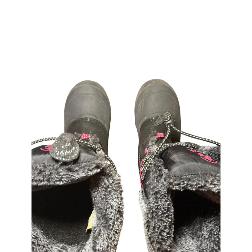 Kamik Kids Waterproof Snow Boots Black Pink Quilted‎ Fur Trim Size 2